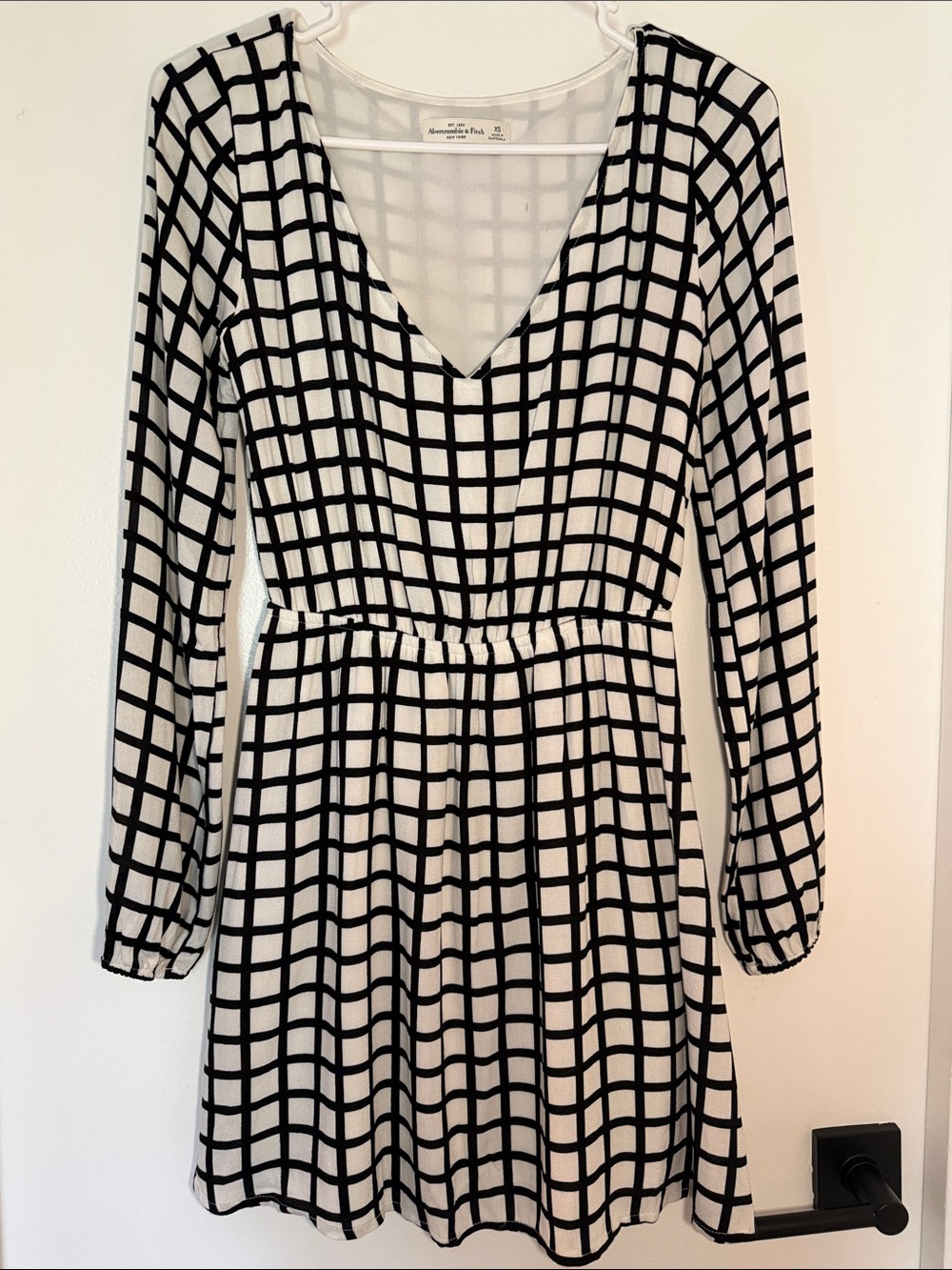 Abercrombie & Fitch Black & White Windowpane Plaid Long Sleeve Mini Dress XS
